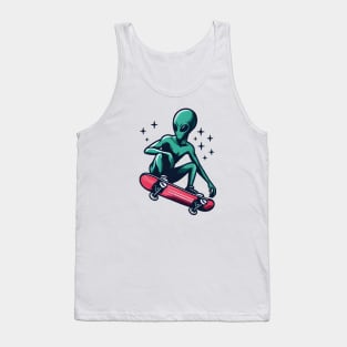 Skate into the Unknown: Whimsical Alien Skateboard Art Prints for an Otherworldly Ride! Tank Top